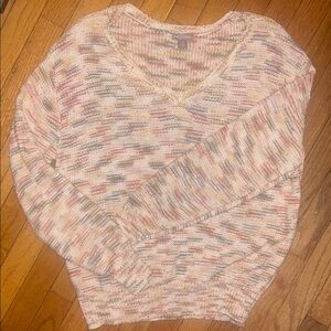 Falls Creek Women's Cream Multicolor Speckled V-Neck Sweater